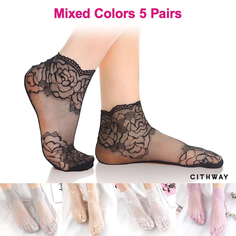 Cithway™ Floral Trim Boat Lace Socks