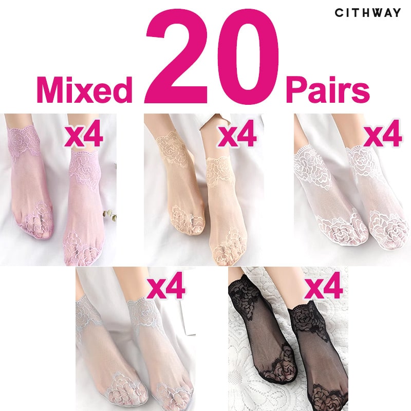 Cithway™ Floral Trim Boat Lace Socks