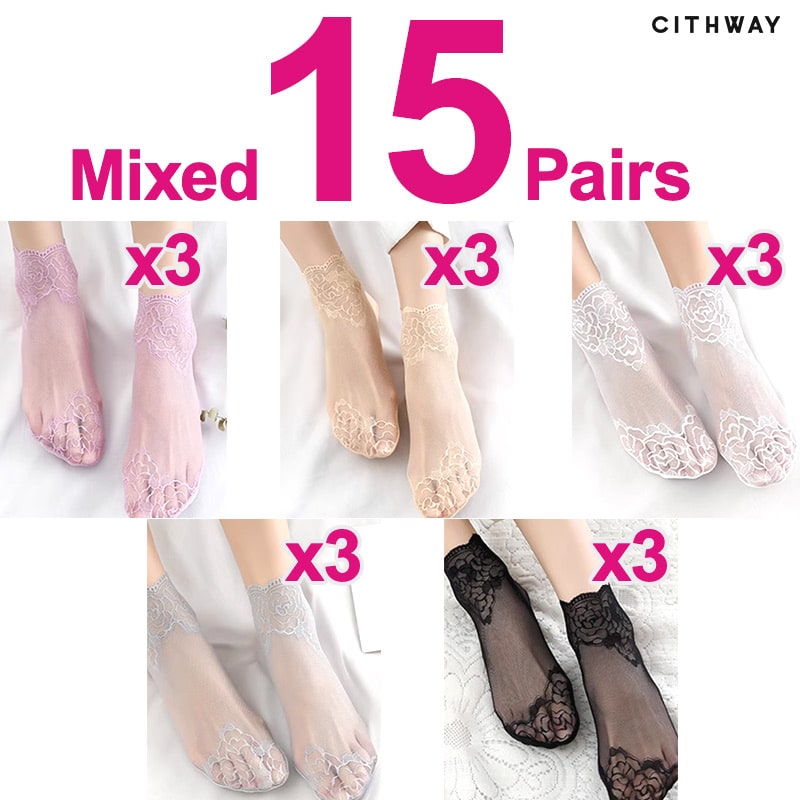 Cithway™ Floral Trim Boat Lace Socks