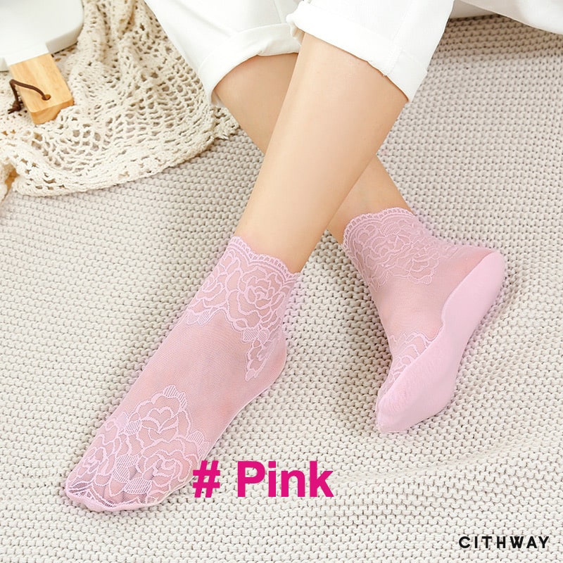 Cithway™ Floral Trim Boat Lace Socks
